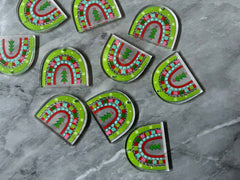 XL Christmas Print Rainbow Acrylic Blanks Cutout, earring jewelry making, drop blanks, 35mm animal print U shape half moon green red