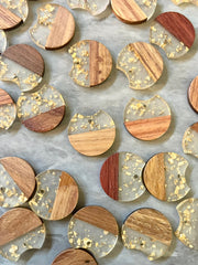 MINI Wood Grain + gold foil resin Beads, round cutout acrylic 25mm Earring Necklace pendant bead, one hole DIY wooden blanks brown