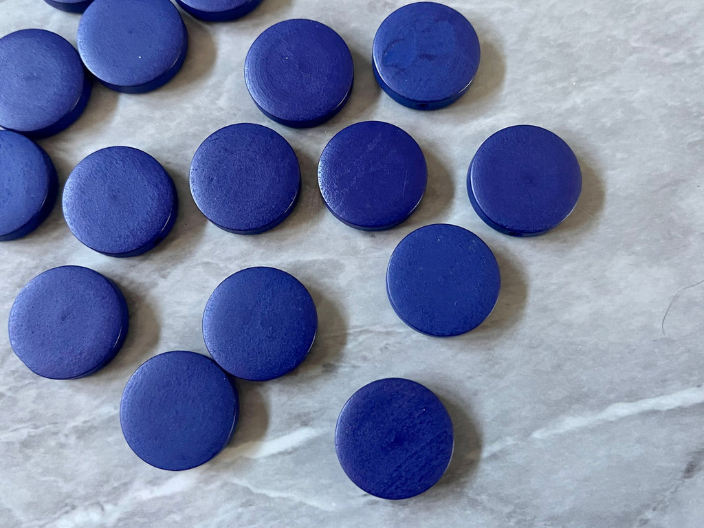 Blue Wood Painted 20mm Flat Round beads, chunky jewelry earrings, jewelry making, big Beads, hippie drop earrings mod boho rainbow