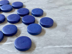 Blue Wood Painted 20mm Flat Round beads, chunky jewelry earrings, jewelry making, big Beads, hippie drop earrings mod boho rainbow