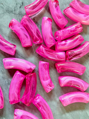 Acrylic curved tube beads, Bubblegum PINK 34mm tube bracelet beads, resin tube beads accent statement bracelet, stretch bracelet beads