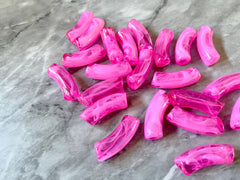 Acrylic curved tube beads, Bubblegum PINK 34mm tube bracelet beads, resin tube beads accent statement bracelet, stretch bracelet beads