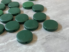 Green Wood Painted 20mm Flat Round beads, chunky jewelry earrings, jewelry making, big Beads, hippie drop earrings mod boho rainbow