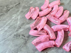 Acrylic curved tube beads, Blush PINK 34mm tube bracelet beads, resin tube beads accent statement bracelet, stretch bracelet beads