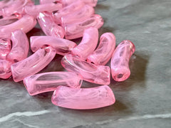Acrylic curved tube beads, Blush PINK 34mm tube bracelet beads, resin tube beads accent statement bracelet, stretch bracelet beads
