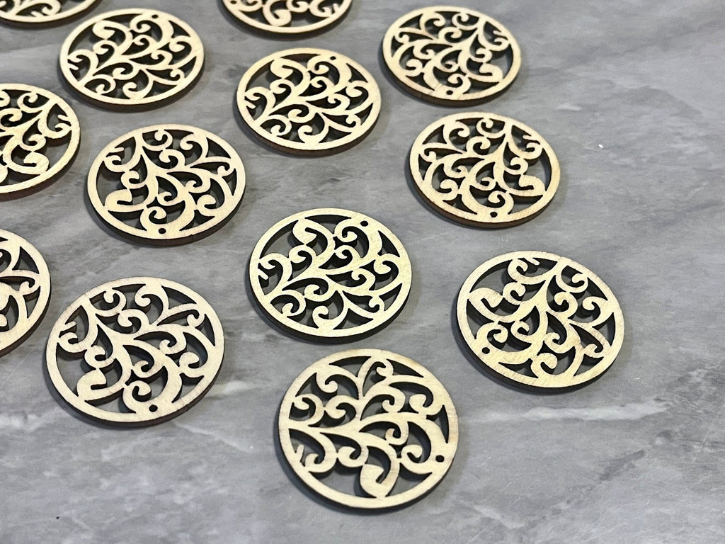 Laser Cut Flower earrings with 1 hole, 32mm round pendant necklace, wood teardrop blanks, wood earrings, painted earrings, wood jewelry