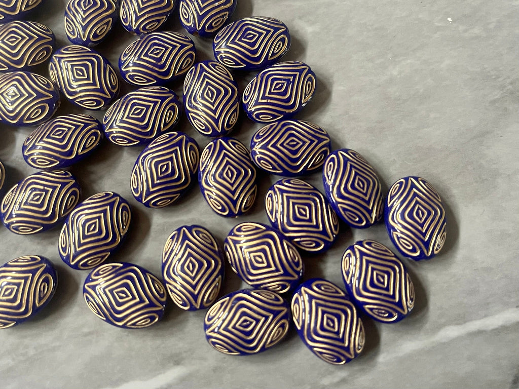 Navy Blue & Gold beads, Dark Blue Beads, 18mm Oval Beads, Big Acrylic beads, Big Beads, Bangle Beads, Wire Bangle, Beaded Jewelry