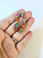 Rainbow Confetti Acrylic Resin Beads, oval cutout 40mm Earring Necklace pendant bead one hole DIY blanks acetate, drop earrings