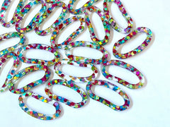 Rainbow Confetti Acrylic Resin Beads, oval cutout 40mm Earring Necklace pendant bead one hole DIY blanks acetate, drop earrings