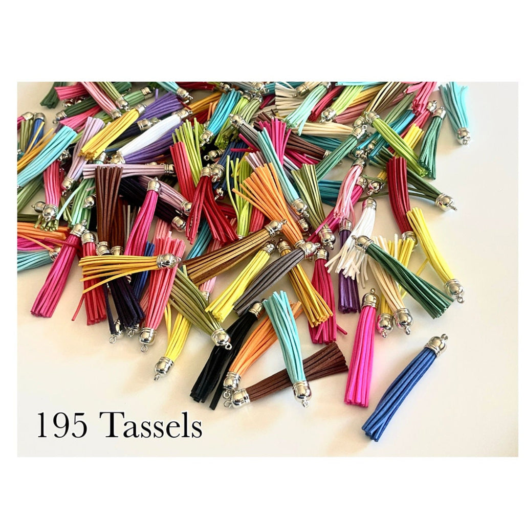 WHOLESALE Pieces 3.5 Inch Extra Long Silver Capped Suede Tassels Jewelry Supplies Monogram Keychain Suede Metallic, sale clearance beads