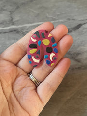 Pink Terrazzo Rainbow Mosaic Beads, U cutout acrylic 40mm Earring Necklace pendant bead one hole top, acrylic circular jewelry black blue