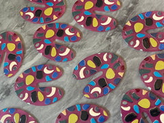 Pink Terrazzo Rainbow Mosaic Beads, U cutout acrylic 40mm Earring Necklace pendant bead one hole top, acrylic circular jewelry black blue