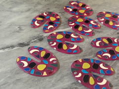 Pink Terrazzo Rainbow Mosaic Beads, U cutout acrylic 40mm Earring Necklace pendant bead one hole top, acrylic circular jewelry black blue
