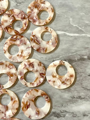 Neutral Tan Brown Mosaic Beads, circle cutout acrylic 30mm Earring Necklace pendant bead one hole top, acrylic circular jewelry champagne