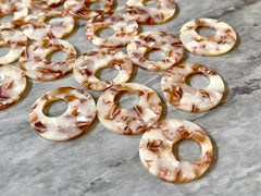Neutral Tan Brown Mosaic Beads, circle cutout acrylic 30mm Earring Necklace pendant bead one hole top, acrylic circular jewelry champagne