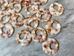Neutral Tan Brown Mosaic Beads, circle cutout acrylic 30mm Earring Necklace pendant bead one hole top, acrylic circular jewelry champagne