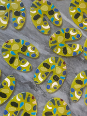 Yellow Terrazzo Rainbow Mosaic Beads, U cutout acrylic 40mm Earring Necklace pendant bead one hole top, acrylic circular jewelry black blue