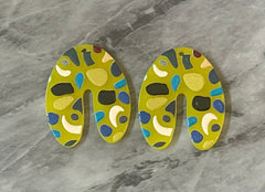 Yellow Terrazzo Rainbow Mosaic Beads, U cutout acrylic 40mm Earring Necklace pendant bead one hole top, acrylic circular jewelry black blue
