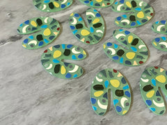 Green Terrazzo Rainbow Mosaic Beads, U cutout acrylic 40mm Earring Necklace pendant bead one hole top, acrylic circular jewelry black blue