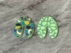 Green Terrazzo  Rainbow Mosaic Beads, U cutout acrylic 40mm Earring Necklace pendant bead one hole top, acrylic circular jewelry black blue