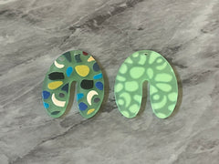 Green Terrazzo Rainbow Mosaic Beads, U cutout acrylic 40mm Earring Necklace pendant bead one hole top, acrylic circular jewelry black blue