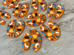 Orange Terrazzo Rainbow Mosaic Beads, U cutout acrylic 40mm Earring Necklace pendant bead one hole top, acrylic circular jewelry black blue