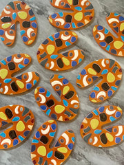 Orange Terrazzo Rainbow Mosaic Beads, U cutout acrylic 40mm Earring Necklace pendant bead one hole top, acrylic circular jewelry black blue