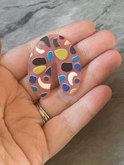Pink Terrazzo Rainbow Mosaic Beads, U cutout acrylic 40mm Earring Necklace pendant bead one hole top, acrylic circular jewelry black blue