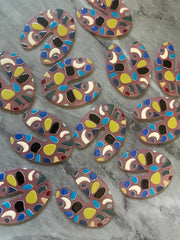 Pink Terrazzo Rainbow Mosaic Beads, U cutout acrylic 40mm Earring Necklace pendant bead one hole top, acrylic circular jewelry black blue