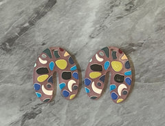 Pink Terrazzo Rainbow Mosaic Beads, U cutout acrylic 40mm Earring Necklace pendant bead one hole top, acrylic circular jewelry black blue