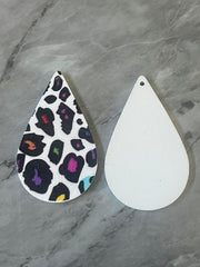 Animal Print Rainbow Cheetah, wood teardrop printed earring blanks, cheetah print jewelry, rainbow jewelry laser cut blanks