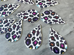 Animal Print Rainbow Cheetah, wood teardrop printed earring blanks, cheetah print jewelry, rainbow jewelry laser cut blanks