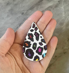 Animal Print Rainbow Cheetah, wood teardrop printed earring blanks, cheetah print jewelry, rainbow jewelry laser cut blanks