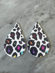 Animal Print Rainbow Cheetah, wood teardrop printed earring blanks, cheetah print jewelry, rainbow jewelry laser cut blanks