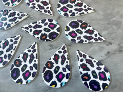 Animal Print Rainbow Cheetah, wood teardrop printed earring blanks, cheetah print jewelry, rainbow jewelry laser cut blanks