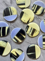 REVERSIBLE Periwinkle Yellow Resin + Black print wavy cutout acrylic 28mm Earring Necklace pendant bead one hole top print round
