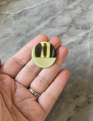 REVERSIBLE Periwinkle Yellow Resin + Black print wavy cutout acrylic 28mm Earring Necklace pendant bead one hole top print round
