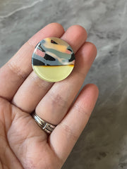 REVERSIBLE Periwinkle Yellow Resin + Rainbow print wavy cutout acrylic 28mm Earring Necklace pendant bead one hole top print round
