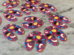 Pink Terrazzo Rainbow Mosaic Beads, U cutout acrylic 40mm Earring Necklace pendant bead one hole top, acrylic circular jewelry black blue
