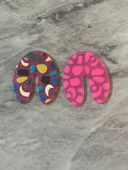 Pink Terrazzo Rainbow Mosaic Beads, U cutout acrylic 40mm Earring Necklace pendant bead one hole top, acrylic circular jewelry black blue