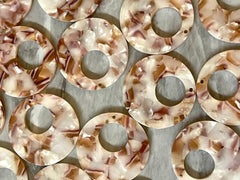 Neutral Tan Brown Mosaic Beads, circle cutout acrylic 30mm Earring Necklace pendant bead one hole top, acrylic circular jewelry champagne