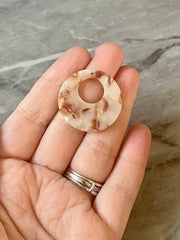 Neutral Tan Brown Mosaic Beads, circle cutout acrylic 30mm Earring Necklace pendant bead one hole top, acrylic circular jewelry champagne