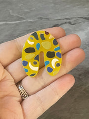 Yellow Terrazzo Rainbow Mosaic Beads, U cutout acrylic 40mm Earring Necklace pendant bead one hole top, acrylic circular jewelry black blue