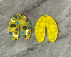 Yellow Terrazzo Rainbow Mosaic Beads, U cutout acrylic 40mm Earring Necklace pendant bead one hole top, acrylic circular jewelry black blue