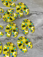 Yellow Terrazzo Rainbow Mosaic Beads, U cutout acrylic 40mm Earring Necklace pendant bead one hole top, acrylic circular jewelry black blue