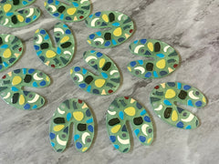 Green Terrazzo Rainbow Mosaic Beads, U cutout acrylic 40mm Earring Necklace pendant bead one hole top, acrylic circular jewelry black blue