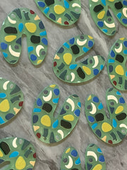 Green Terrazzo Rainbow Mosaic Beads, U cutout acrylic 40mm Earring Necklace pendant bead one hole top, acrylic circular jewelry black blue