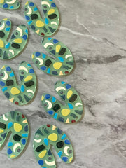 Green Terrazzo Rainbow Mosaic Beads, U cutout acrylic 40mm Earring Necklace pendant bead one hole top, acrylic circular jewelry black blue