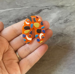 Orange Terrazzo Rainbow Mosaic Beads, U cutout acrylic 40mm Earring Necklace pendant bead one hole top, acrylic circular jewelry black blue