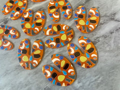 Orange Terrazzo Rainbow Mosaic Beads, U cutout acrylic 40mm Earring Necklace pendant bead one hole top, acrylic circular jewelry black blue
